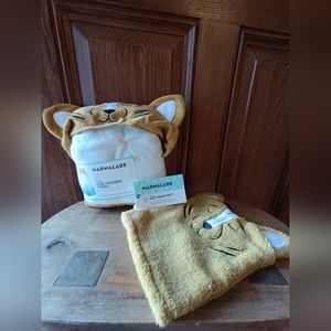 Marmalade Tiger Kids Hooded Towel 25"Wx 50"L 100% Cotton with Matching Wash Mitt